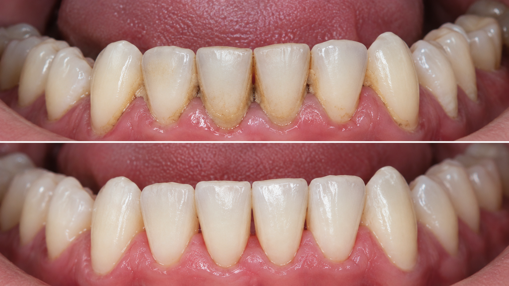 Calculus bridge removed by a professional dentist